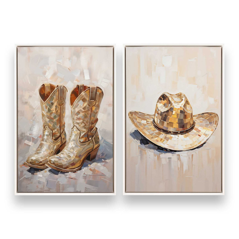 «Cowboy Essentials in Tan», ensemble de 2, Cadre flottant blanc opaque, H 19 po x l 26 po