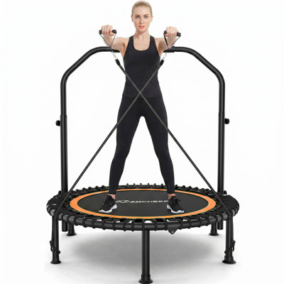 40" Foldable Mini Trampoline,Max Load 450Lbs Indoor Trampoline,With 4 Level Adjustable Foam Handle And Resistance Bands,Adult Exercise Trampoline For Home, Garden, And Gym