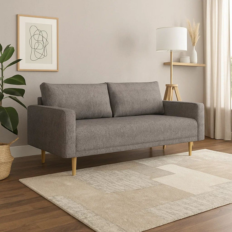 Canapé Remy, boucle grise, siège de style banc avec accoudoirs, 83 po, Gris anthracite