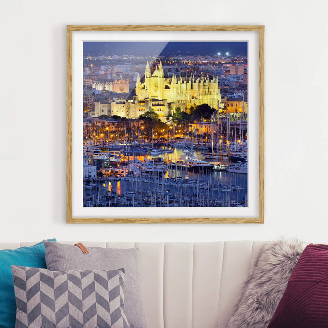 Gerahmtes Papierbild Palma de Mallorca City Skyline und Hafen