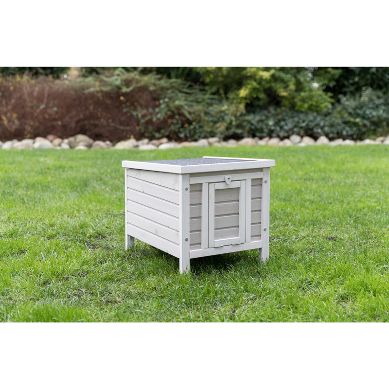 Light Gray Pine Wood Outdoor Cat House with Hinged Roof