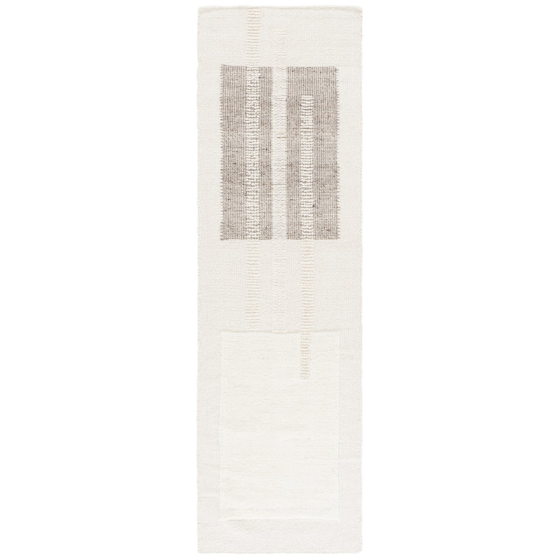 Amalah Hand Woven Wool/Recycled Cotton Geometric Rug in Ivory/Beige, Runner 2'3" x 8'