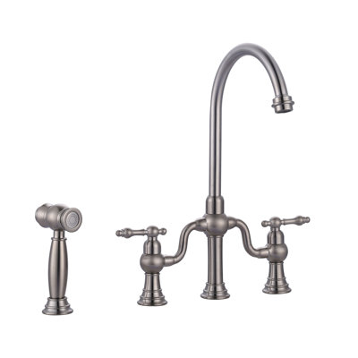 ARCORA Double-Handle High-Arc Widespread Deck Mounted Bridge Kitchen Faucet With Side Spray