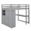 Lit mezzanine en bois pleine grandeur avec garde-robe intégrée, bureau, tablettes de rangement à 2 niveaux et 3 tiroirs, structure de lit mezzanine en bois massif-958068551