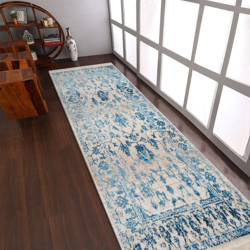 Hinnenkamp Machine Made Polyester Area Rugs - Rectangle, Ivory Blue Color, Oriental Design, Low Pile Machine Made Area Rugs for Living Room, Bed Room