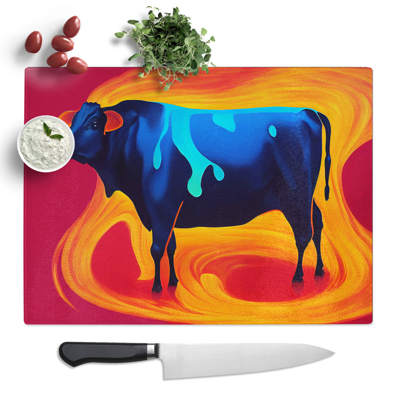 Beguiling Cow Abstract  Glass Chopping Board
