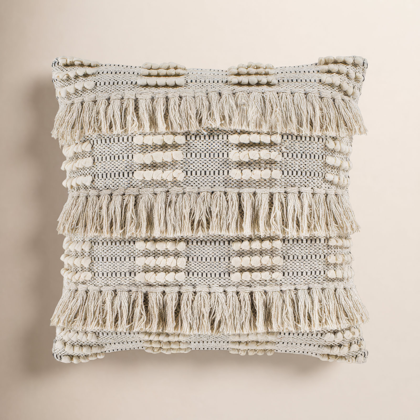 Venora Fringed Cotton Throw Pillow, 22" x 22", Down