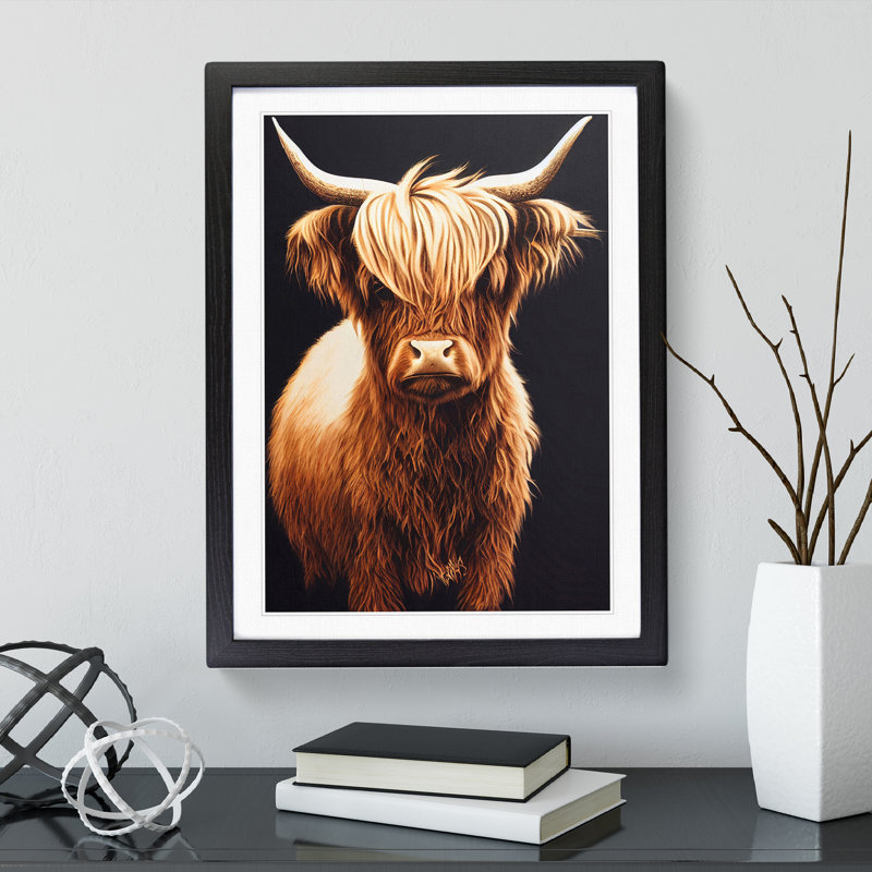 XV1022-154X A Splendid Highland Cow - Single Picture Frame Print, 64cm H x 46cm W, Black