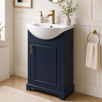 Meuble-lavabo de style français de 50,3 cm (19,8 po) avec lavabo en céramique et porte à fermeture douce, bleu
