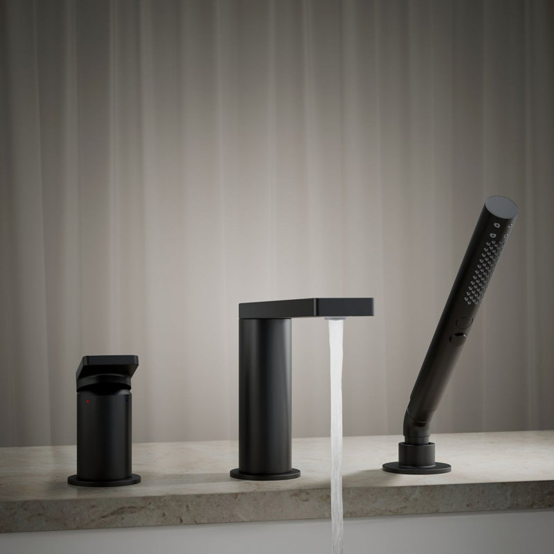 Composed Deck-Mount Bath Faucet With Handshower, Matte Black