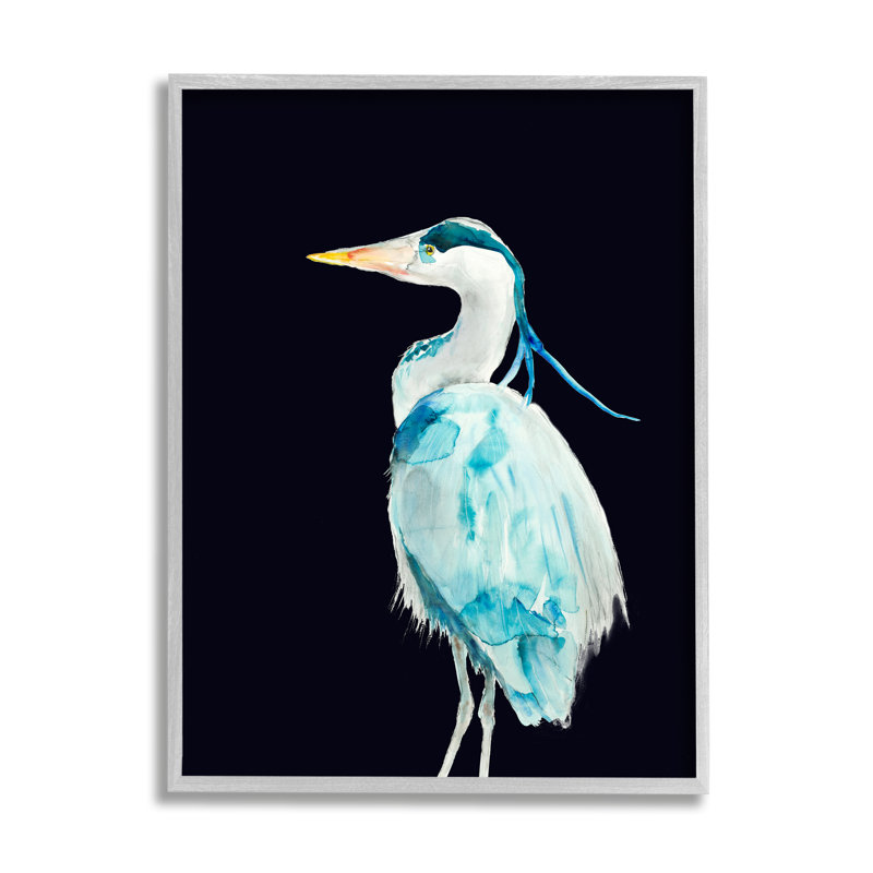 Great Blue Heron - Grand oiseau sur fond noir - impression, Estampe numérique Farmhouse, H 14 po x l 11 po