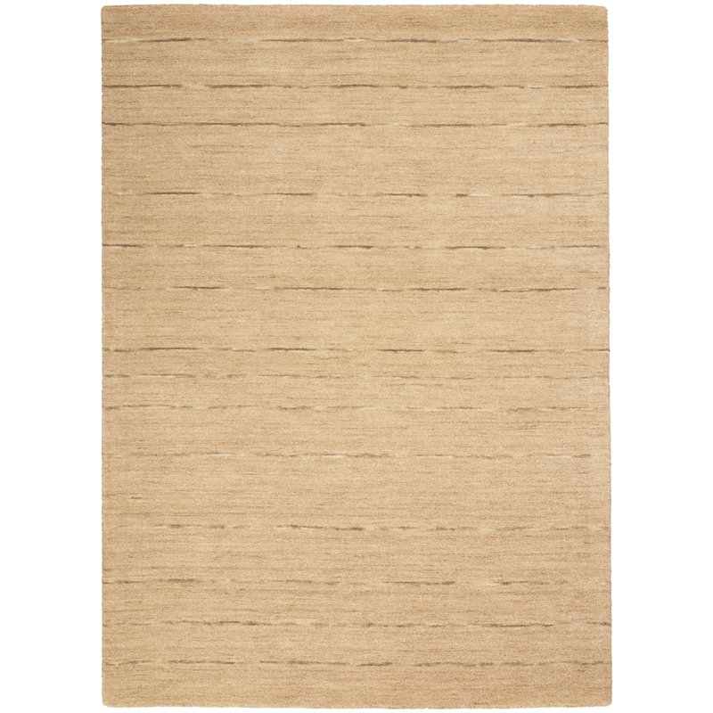 Tapis rayé beige en laine fabriqué à la main Halo, Rectangle 5 pi 3 po x 7 pi 3 po