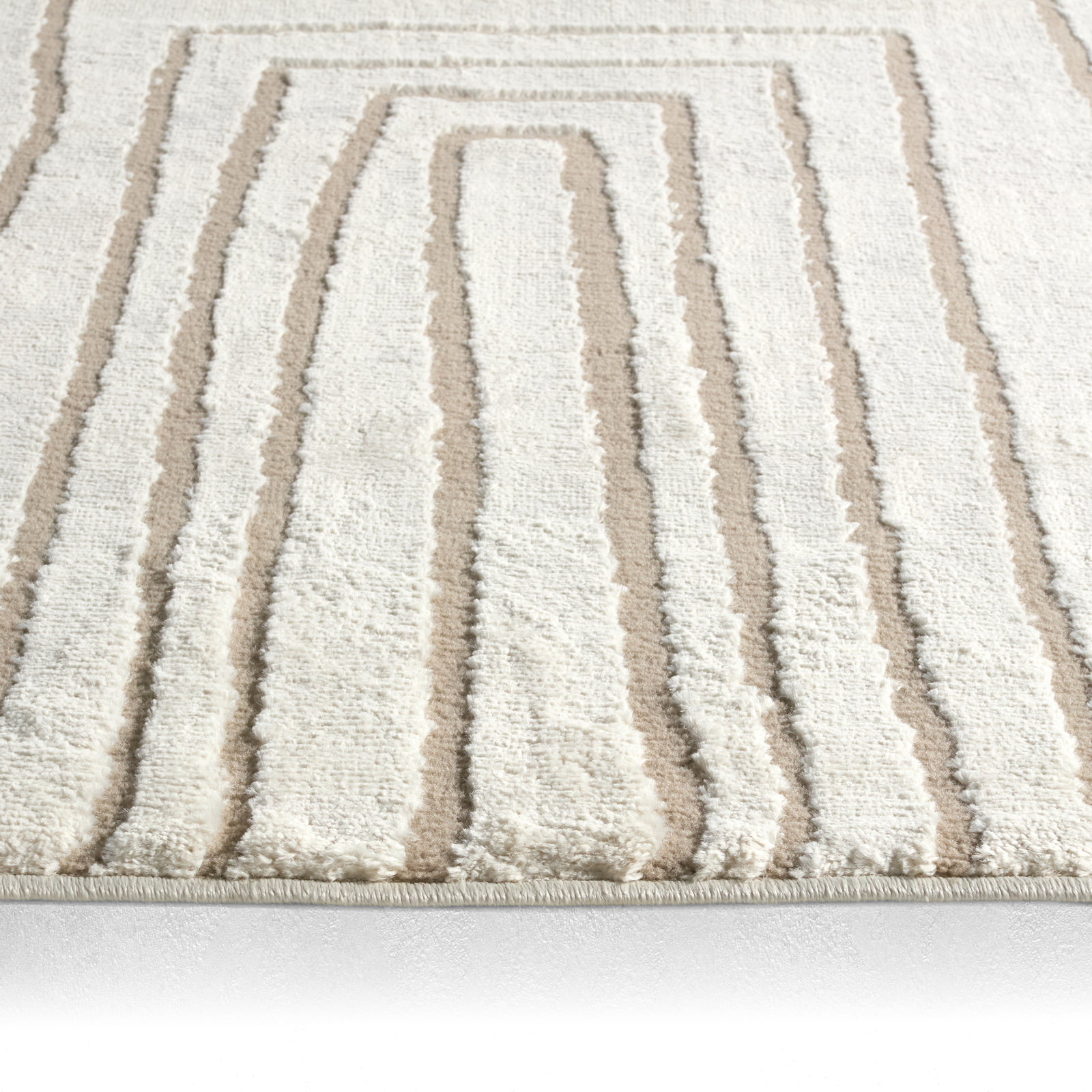 Quillan Ivory Beige Striped Rug, Rectangle 7'10"X10'