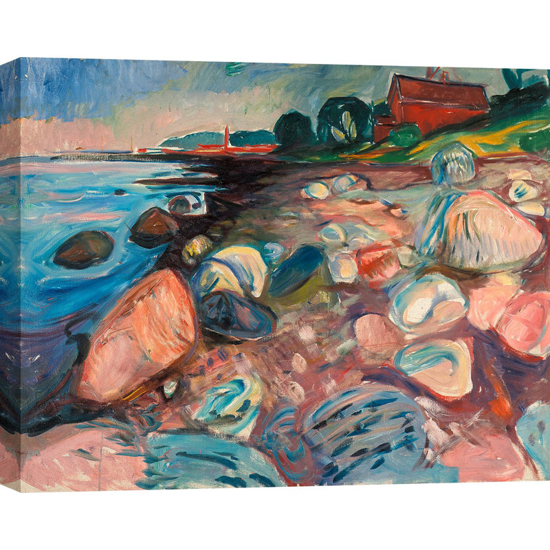 Shore With Red House by Edvard Munch - No Frame Print on Canvas, 50cm H x 70cm W x 4cm D