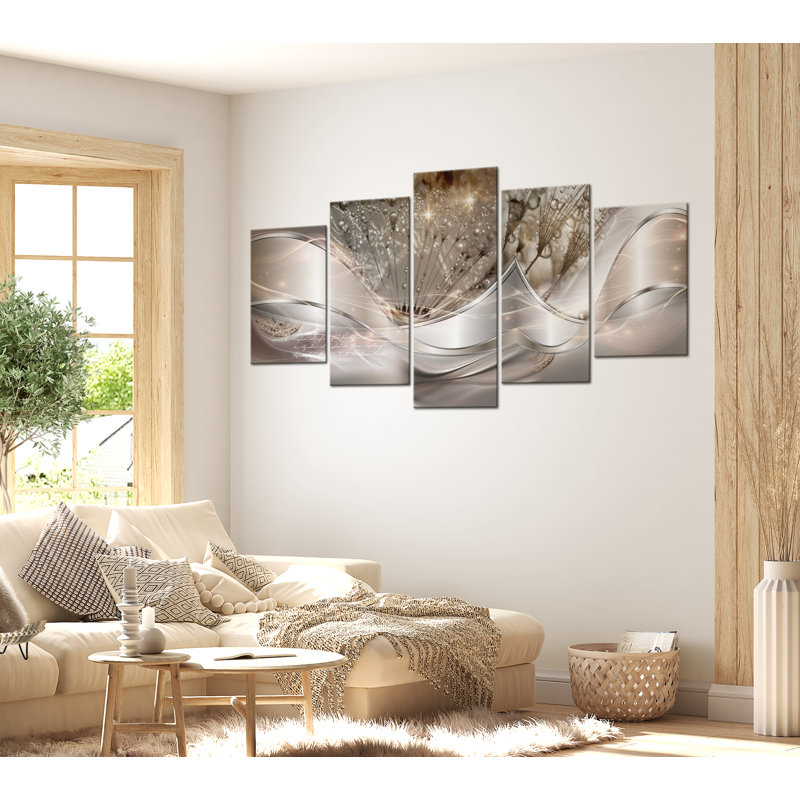 Pissenlits mousseux beiges 5 pièces sur toile, 5 pièces, H 20 po x l 40 po x P 0,7 po