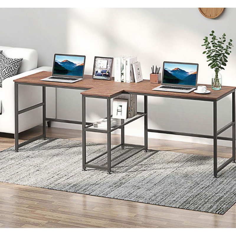 Bureau d'ordinateur pour deux personnes avec tablettes de rangement