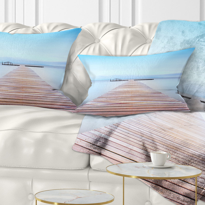 Seascape Wooden Pier in Cold Atmosphere Lumbar Pillow