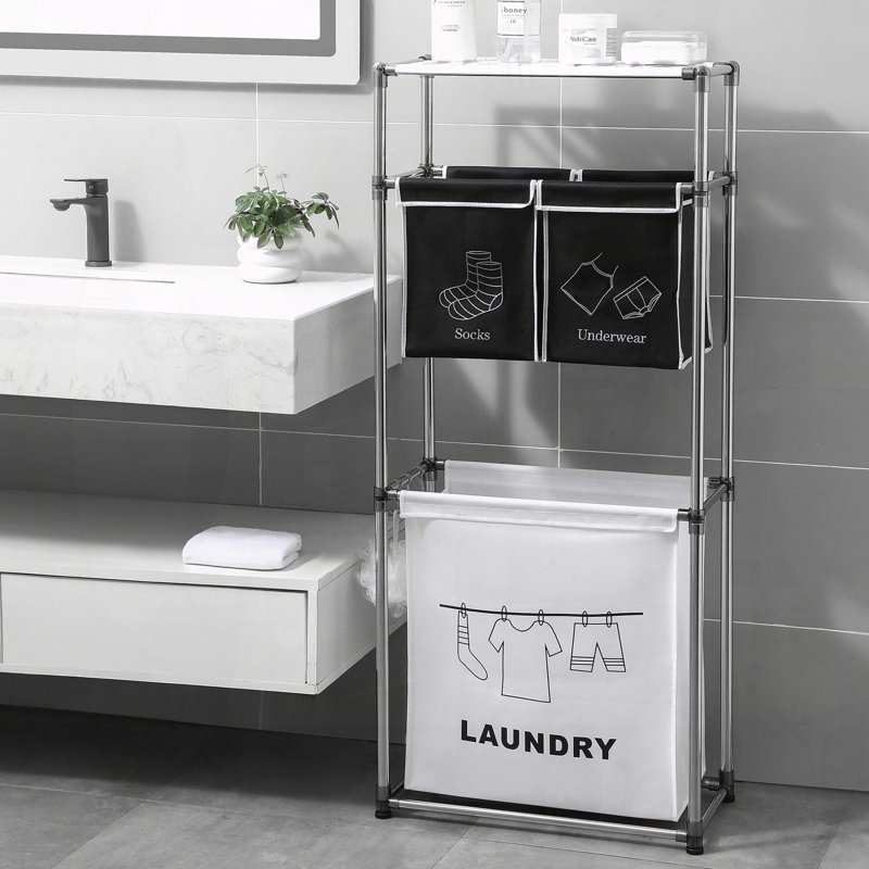 3-Tier Laundry Hamper with 4 Removable Bags and Hooks