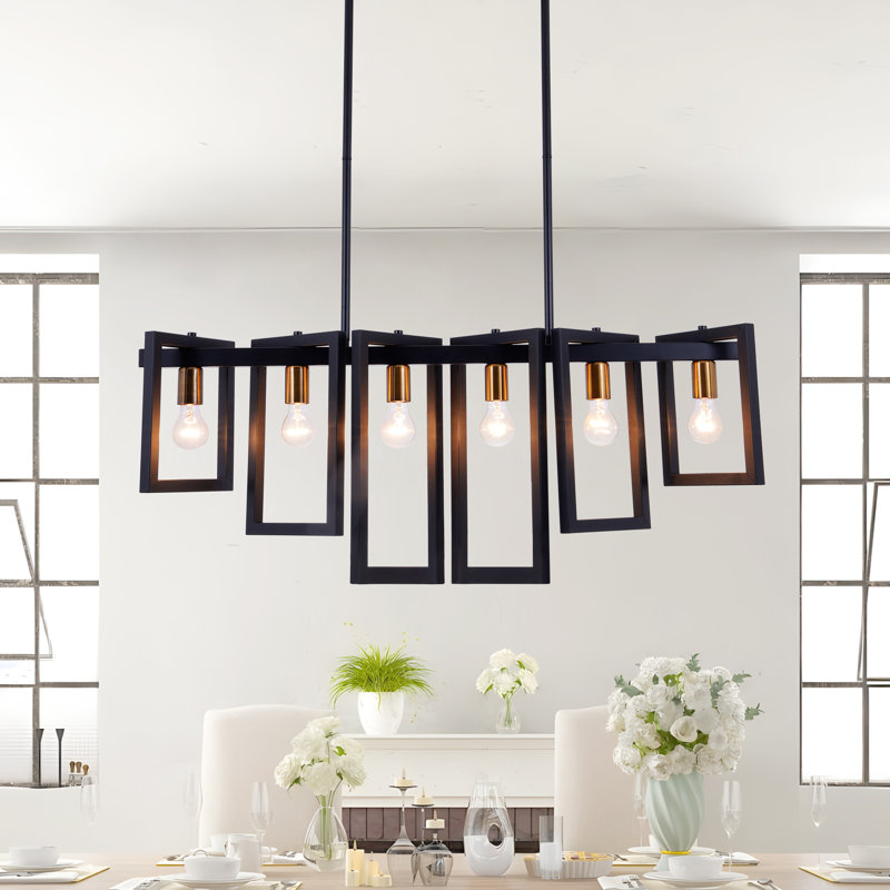 39" Modern Rectangular 6-light Chandelier Dimmable