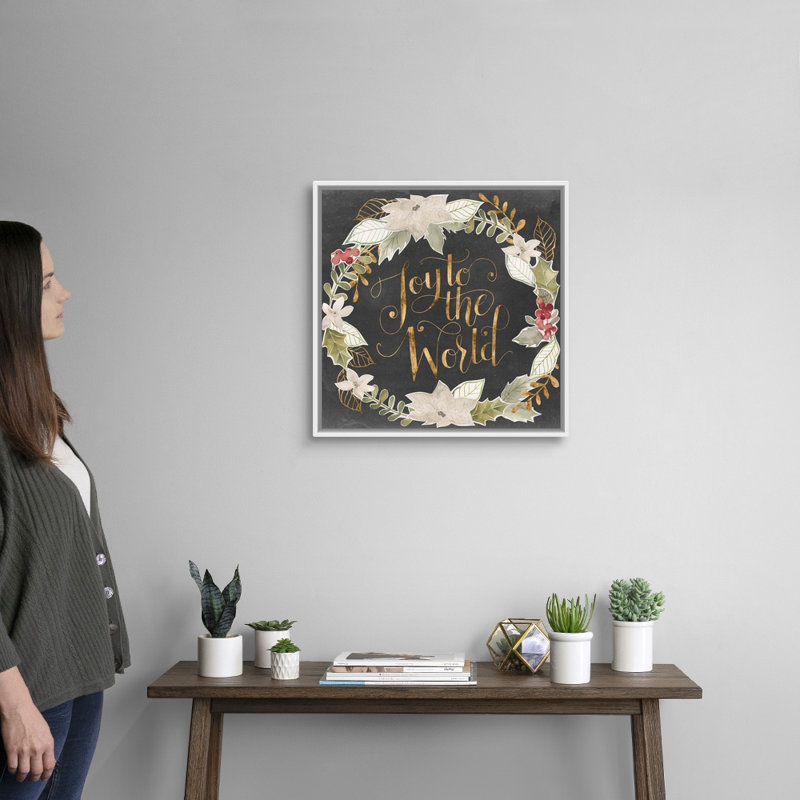 «Gilded Christmas II» par Grace Popp - reproduction d'art textuel sur toile, Cadre blanc, H 22 po x l 22 po x P 1,75 po