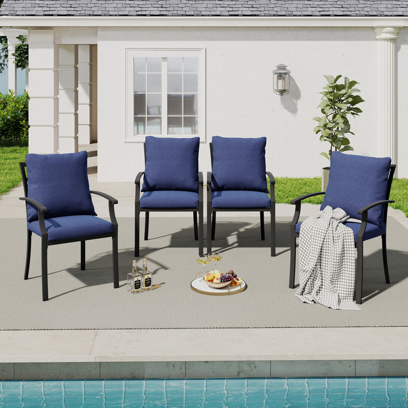 Chaises de patio en métal avec coussins bleus 4 pièces Maynard, Bleu