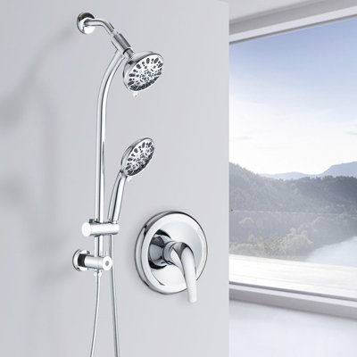 Douche à barre coulissante en acier inoxydable - double fonction 7 fonctions, 5 po ABS, 26 po sans perceuse, 1,8 gal / min, fixation murale, 7 réglages, pomme de douche ABS, montée