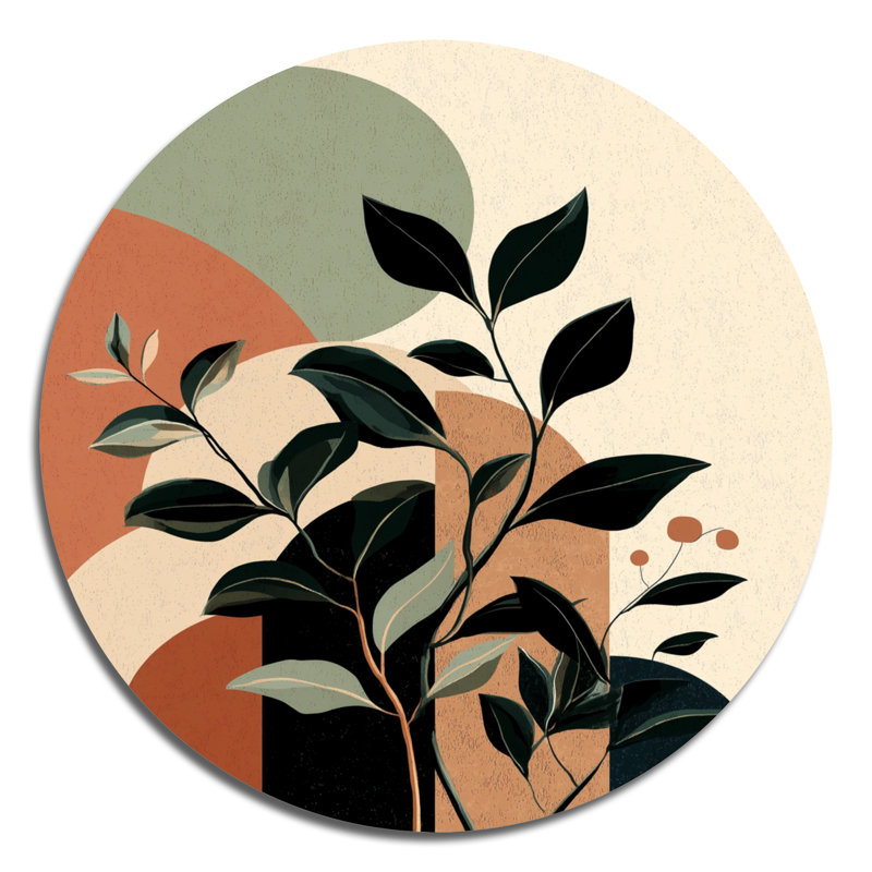 Décoration murale ronde en métal noir et vert - Botanicals abstraits, L 16 po x H 16 po