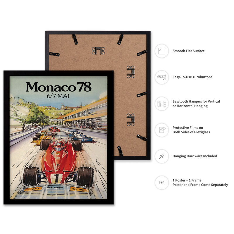 Monaco Car Racing, Cadre noir, Affiche, H 12 po x l 16 po