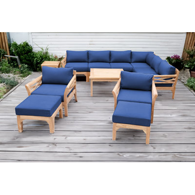 Ensemble de conversation d'extérieur en teck pour 4 personnes avec coussins Monterey