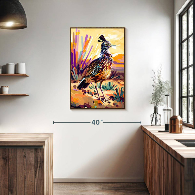 Roadrunner du désert, 25" x 37", Floating Frame Walnut