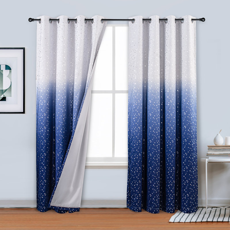Paire de rideaux occultant et isolants avec œillets Gradient, Blanc / bleu marine
