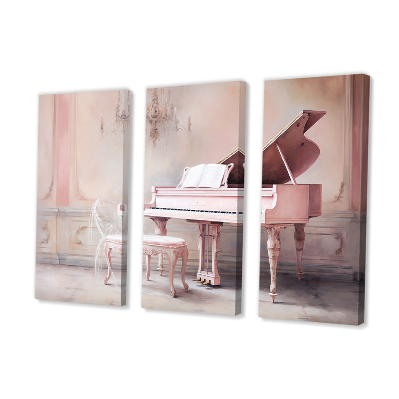 «Pink Pastel Piano Play IV», ensemble d'art sur toile, H 40 po x l 60 po x P 1 po