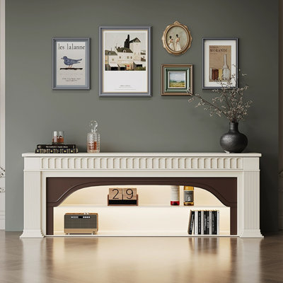 Beige  Solid Wood TV Cabinet Fireplace