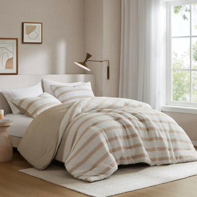 Très grand / très grand rayé teint 3, rayures savamment tissées pour la conservation des couleurs, style bord de mer contemporain, édredon à texture douce, confort toutes saisons avec revers en microfibre légère et lisse,