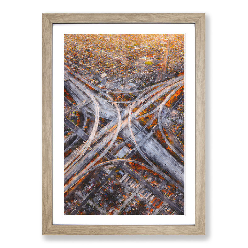 Highways of Los Angeles - Picture Frame Painting Print, Oak Framed, 45cm H x 33cm W x 2cm D
