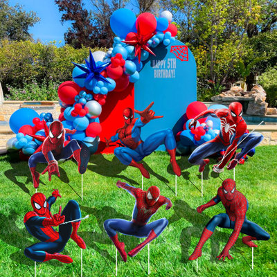 Ensemble de 8 panneaux de jardin Spiderman, ensemble de décorations de fête Spiderman