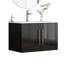 Meuble-lavabo mural noir brillant de 30 po avec lavabo, charnières à fermeture douce et longue poignée dorée pour les salles de bain modernes-910789973