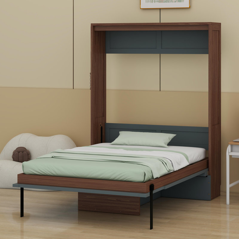 Lit escamotable avec bureau escamotable Murphy, Noyer / gris