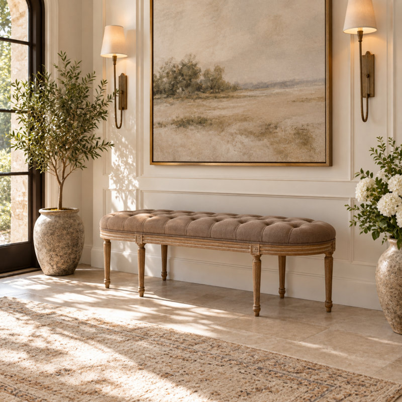 Arviso Linen Upholstered Bench, Copper