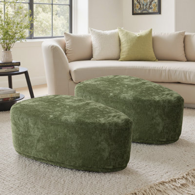 Caras Upholstered Hunter Green Triangular Compression Ottoman No Assembly Required (Set of 2)