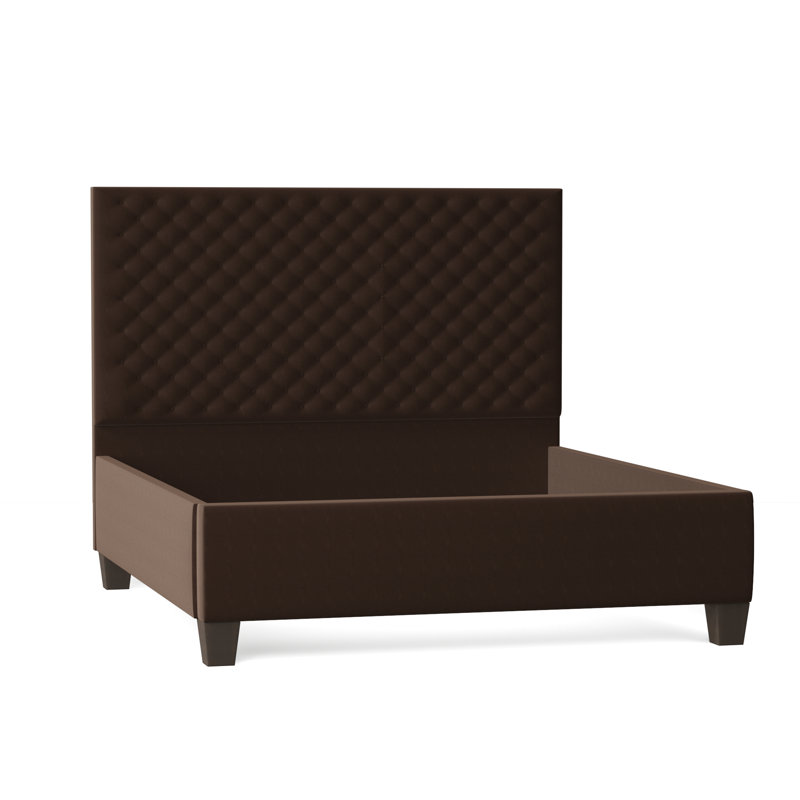 Leigh Upholstered Bed, California King, Bella Black Performance Velvet, Brown Mahogany
