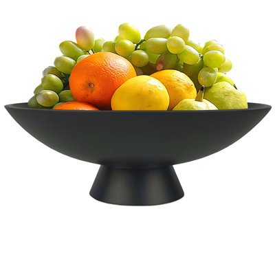 Large Decorative Fruit Bowl for Kitchen Counter, Modern Resin Pedestal Bowl for Home Decor, Stylish Key Bowl for Entryway Table, Decorative Bowl for Coffee Table Decor, Artificial Stone Black