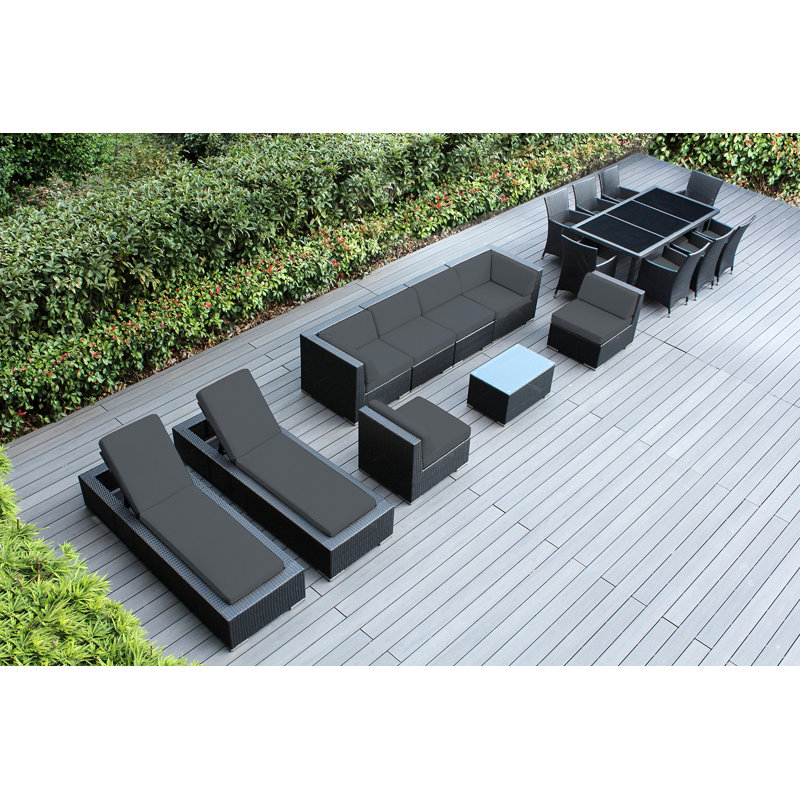 Ensemble de patio 18 pièces en rotin avec coussins Pavior, Sunbrella charbon