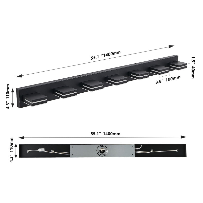 Éclairage pour meuble-lavabo moderne 7 lumières DEL, Noir, noir, noir, noir
