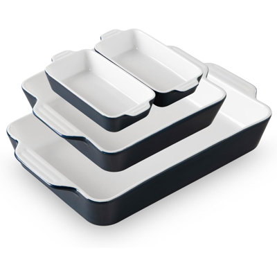 Ceramic Bakeware Set of 4, Casserole Dishes for Oven, Rectangular Baking Dish with Handles