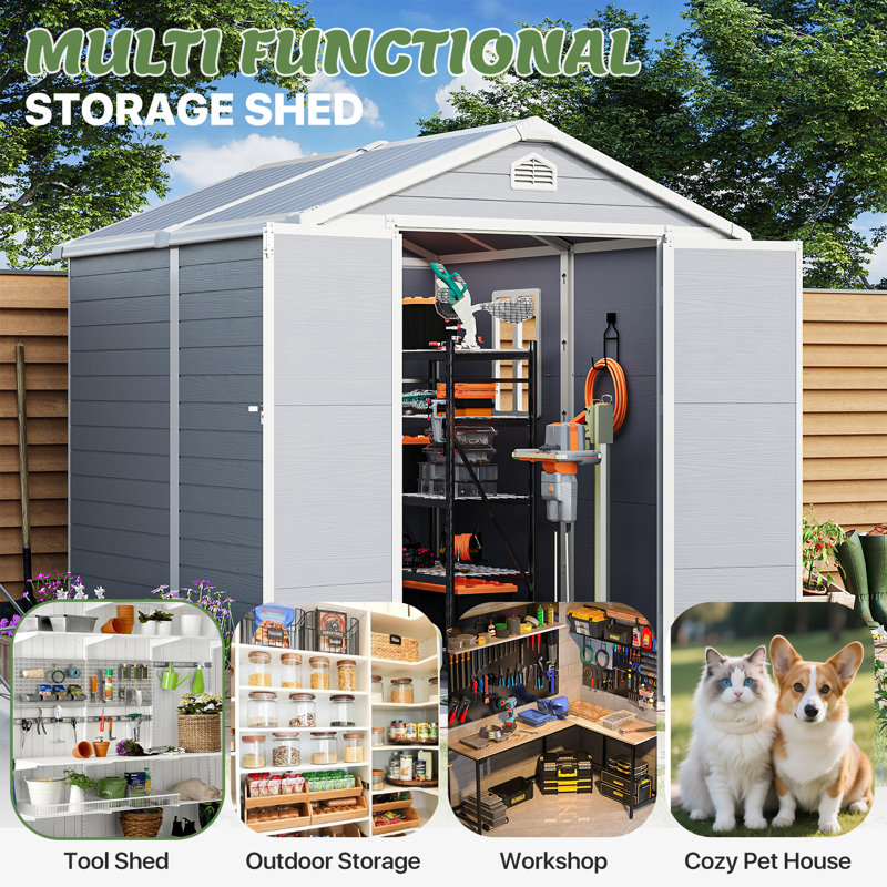 6'x8' Resin Outdoor Storage Shed, 6 Ft. W X 8 Ft. D