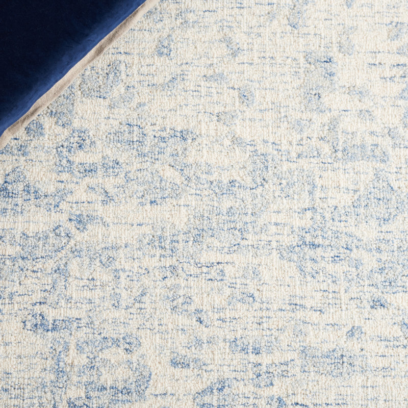 Tapis ivoire / bleu en laine / coton touffeté à la main Ebony, Rectangle 5 pi x 8 pi