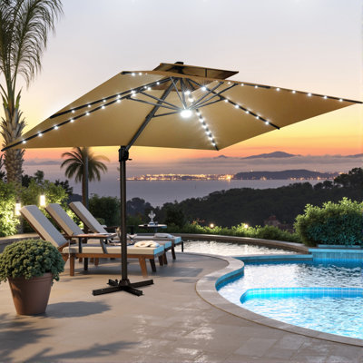 Parasol d'extérieur rectangulaire en porte-à-faux à DEL 153 po x 116 po sans base lestée Tyleia