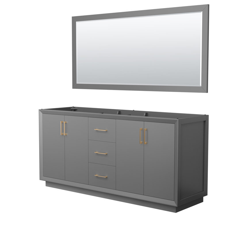 Strada 71'' Double Bathroom Vanity Base Only, Dark Gray/Brown