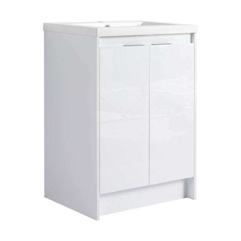 Meuble-lavabo autoportant 24 po avec lavabo en résine et 2 portes à fermeture douce (emballage KD)